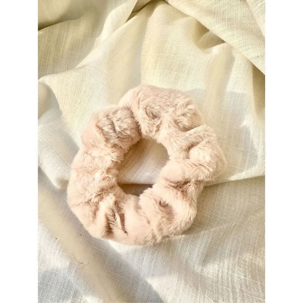 Light brown fuzzy hair tie scrunchie